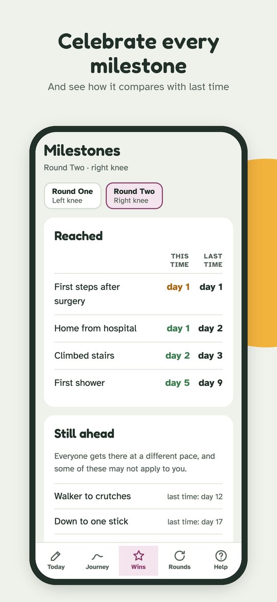 Celebrate every milestone: milestones with the day reached this time and last time.